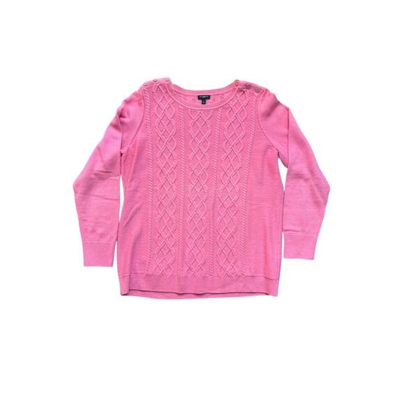 Talbots Pink Button Shoulder Wool Blend Knitted Long Sleeve Sweater Size1X - Picture 1 of 4